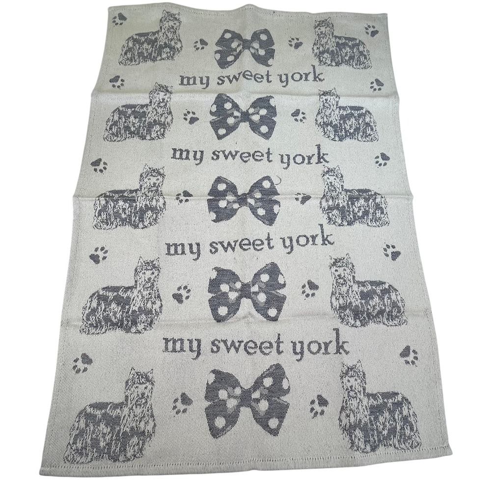 My Sweet York Dog Linen Cotton Blend Tapestry Kitchen Towel Reversable Yorkie